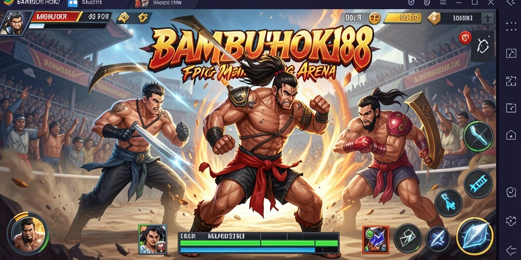 Screenshot BAMBUHOKI88 menampilkan aksi pertarungan yang intens dan dinamis.