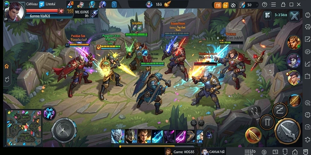 Tampilan gameplay seru dari CANVA168 saat pertempuran tim.