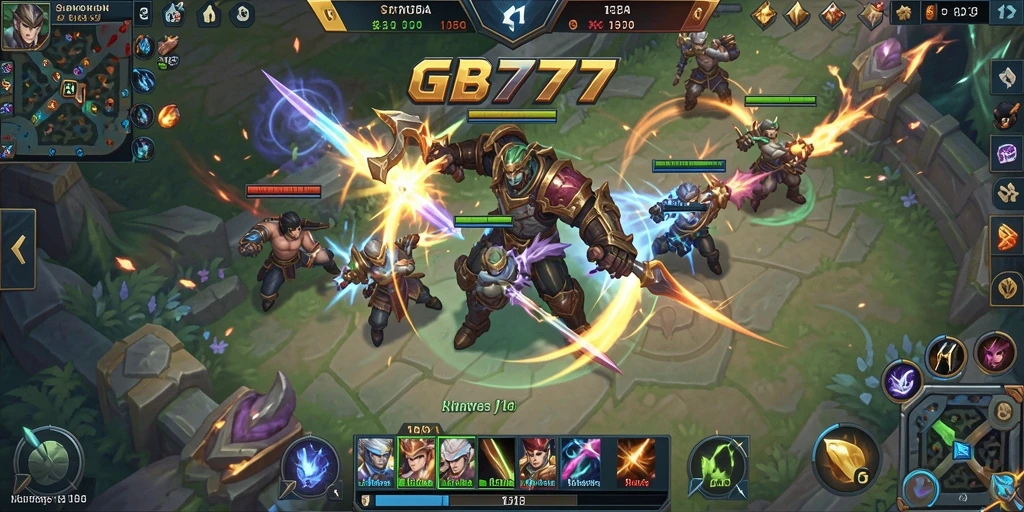 Tampilan aksi seru dalam gameplay MOBA GB777.