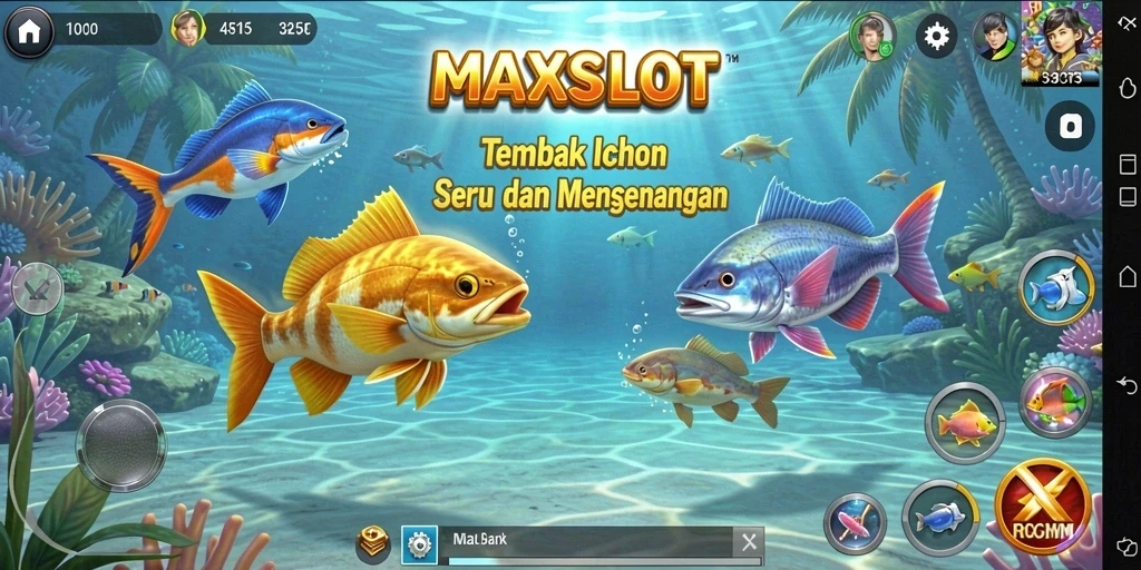 Tampilan gameplay seru dalam MAXSLOT saat menembak ikan.