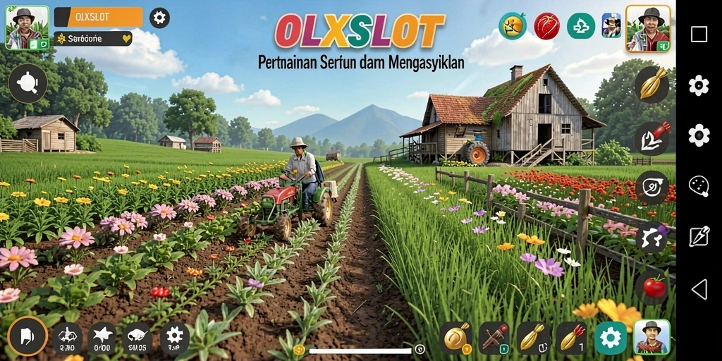 Tampilan menarik dari gameplay OLXSLOT saat berkebun di lahan virtual.