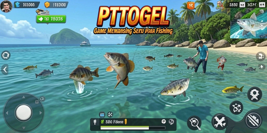 Screenshot gameplay PTTOGEL menampilkan keseruan memancing di lokasi menakjubkan.
