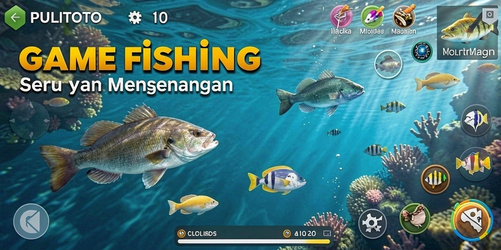 Screenshot gameplay PULITOTO dengan pengalaman memancing mendebarkan.