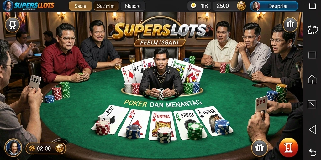 Tampilan gameplay SUPERSLOTS yang seru dan menarik saat bermain Poker.