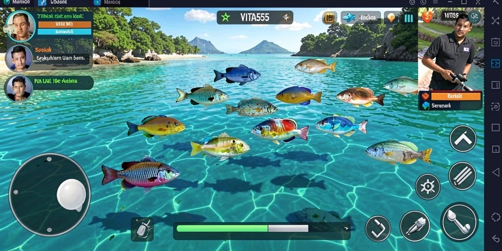 Tampilan gameplay VITA555 dengan aksi menembak ikan yang seru.