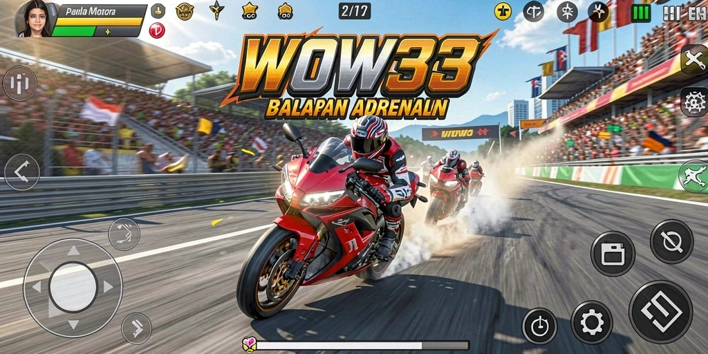 Tampilan gameplay yang mendebarkan dari balapan motor.
