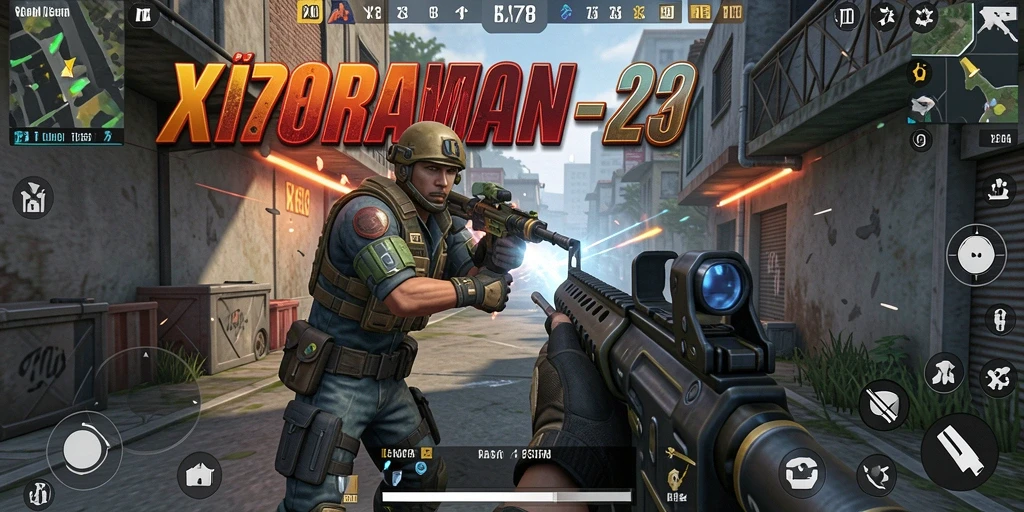 Screenshot gameplay X78 yang menunjukkan aksi tembak-menembak intens.